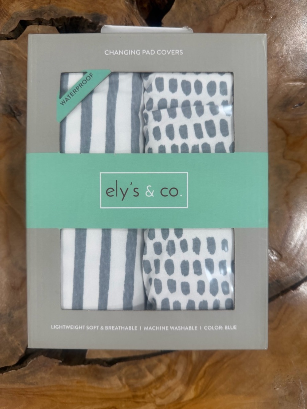 NIB ely's & co. Waterproof Changing Pad Covers - Blue & White Stripe/Dot Set